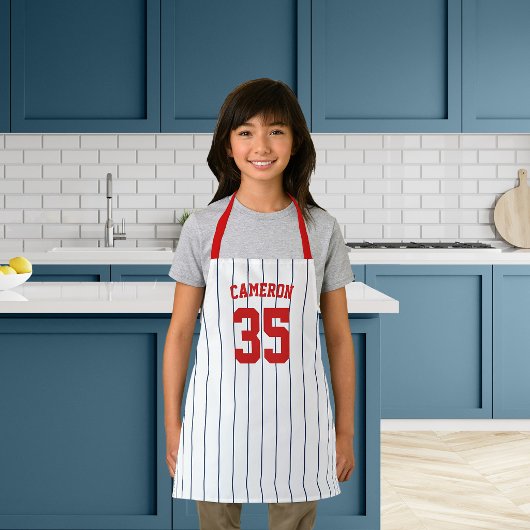 Tablier Maillot de baseball rayé de couleur éditable Nom E