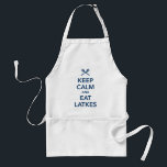 Tablier Maintenez calme et mangez des Latkes<br><div class="desc">Un peu excentrique mais parfait pour Chanukah,  "garde le calme et mange des Latkes" est qu'une parodie d'amusement du classique affiches gardent calme des".</div>