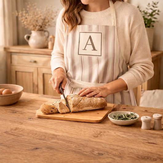 Tablier Maison de campagne rustique initiale rayée beige e