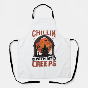 Tablier Maison hantée Halloween Chillin Creeps Lune Orange
