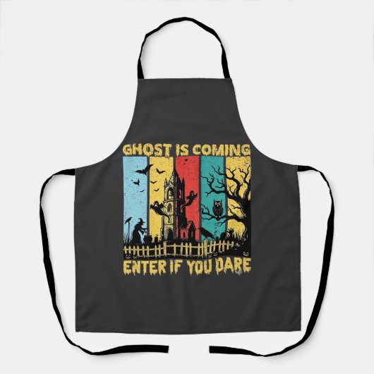 Tablier Maison Hantée Halloween Sorcière Chouette Arrivée  (Recto)