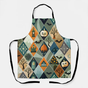 Tablier Maison hantée Halloween vintage motif diamant