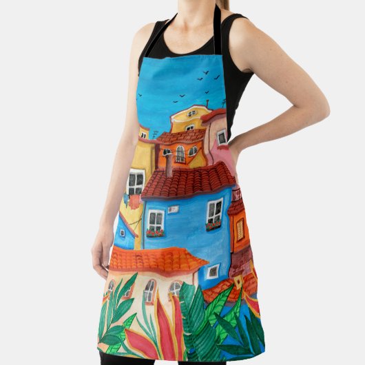 Tablier Maisons italiennes. Gouache tirée à la main (Insitu)