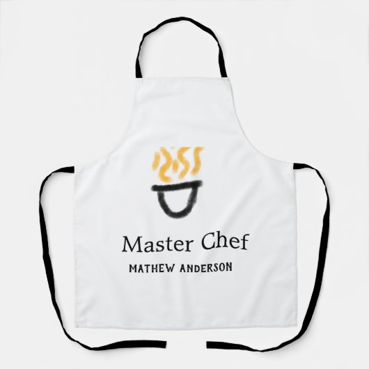 Tablier Maître chef ajouter nom poêle noir feu fumée co (Recto)