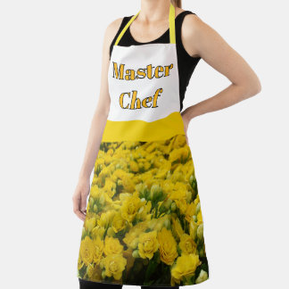 Tablier Maître Chef Fond Floral Jaune Fleur Brillante