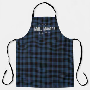Tablier Maître de grillades à en vichy bleu personnalis