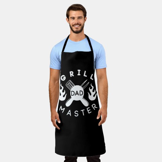 Tablier Maître du Grill Papa Écriture Noir et Blanc (Porté)