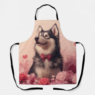Tablier Malamute d'Alaska avec des roses - Saint-Valentin