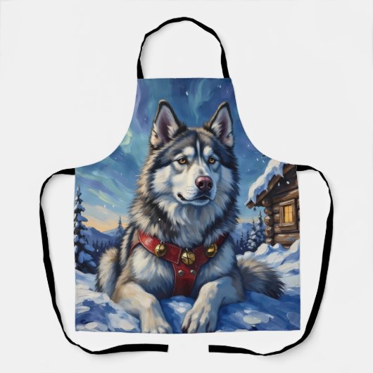 Tablier Malamute d'Alaska Pôle Nord Noël d'hiver (Recto)