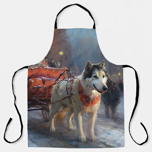 Tablier Malamute d'Alaska Saison de Noël festive (Recto)