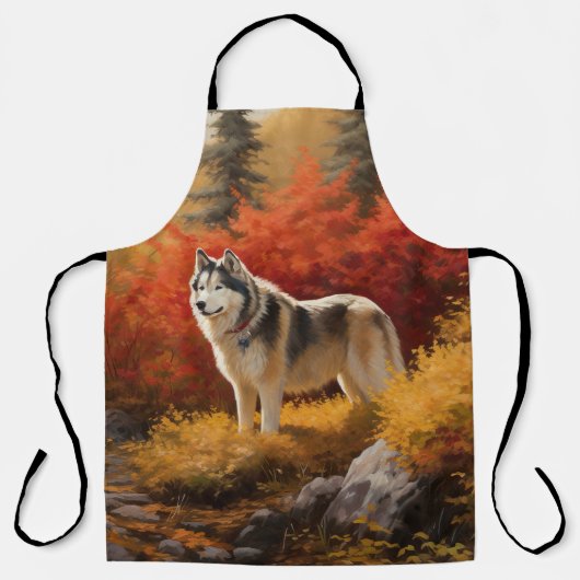 Tablier Malamute en Alaska à l'automne Feuilles automne in (Recto)