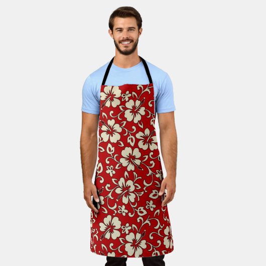 Tablier Malia Hibiscus Rouge et Crème hawaïens (Porté)