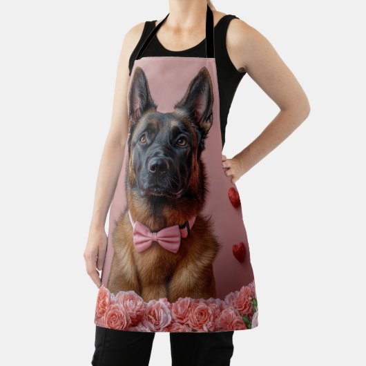 Tablier Malinois belge avec des roses - Saint-Valentin  (Insitu)
