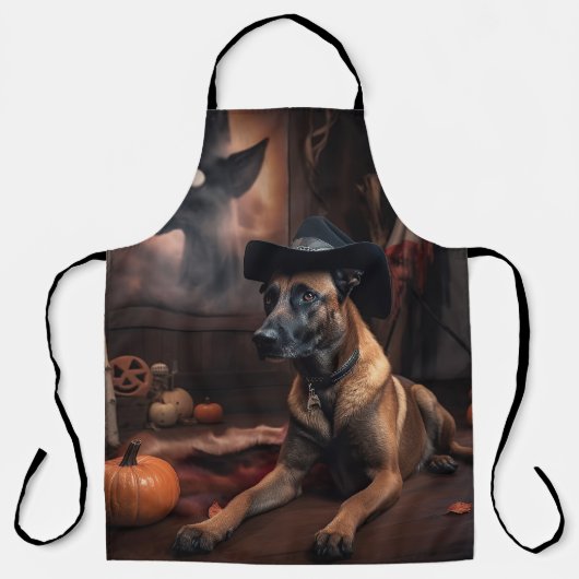 Tablier Malinois Belge Citrouilles Halloween Épouvantable (Recto)