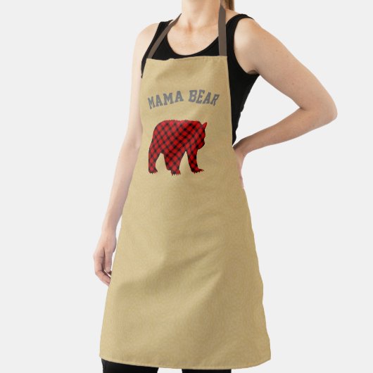 Tablier Mama Bear carreau de buffle ours Noël (Insitu)