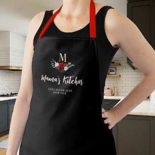 Tablier Maman Cadeau Black Roses Rouges Floral Élégant Mon