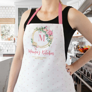 Tablier Maman Cadeau rose Blush Rose Pois or Monogramme