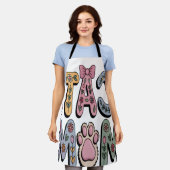 Tablier Maman chat florale avec empreinte de patte (Porté)