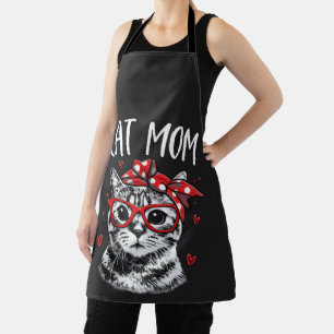 Tablier Maman de chat drôle avec lunettes et bandana Cuisi