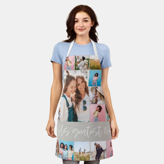 Tablier Maman photo collage typographie moderne simple bei (Porté)