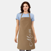 Tablier Maman Script Brown Script blanc Personnalisé (Porté)