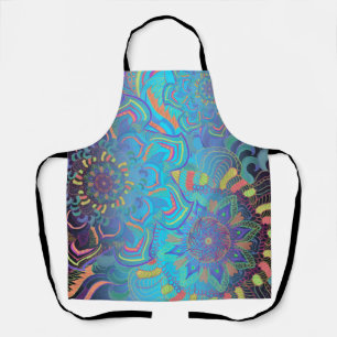 Tablier Mandala Trois calques en bleu