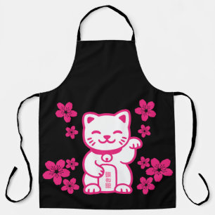 Tablier Maneki-neko japonais rose