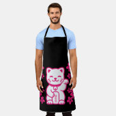 Tablier Maneki-neko japonais rose (Porté)