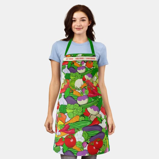 Tablier Mangez Slogan sain, Légumes colorés (Porté)