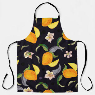 Tablier Mango. Motif sans couture avec tropique jaune et r