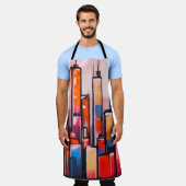 Tablier Manhattan ville nuit huile peinture Canva apron (Porté)