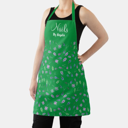 Tablier Manicuriste personnalisé Nail Tech Green Apron (Insitu)