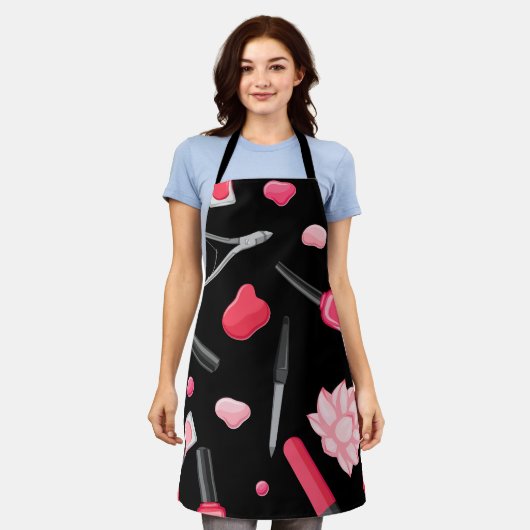 Tablier Manucure élégante Noir & Clou Rose Polonaise Boute (Porté)