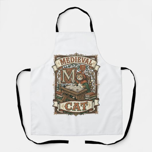 Tablier Manuscrit médiéval de chat médiéval vintage (Recto)