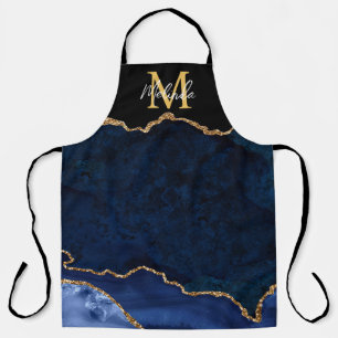 Tablier Marbre Agate Bleu Nuit et Or