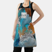 Tablier Marbre aquarelle turquoise argent salon monogramme (Insitu)