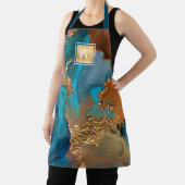 Tablier Marbre aquarelle turquoise or orange orange monogr (Insitu)