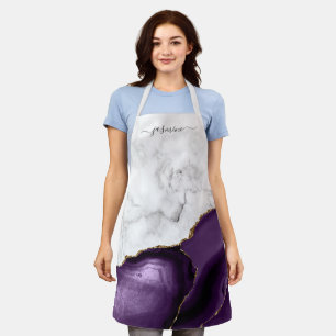 Tablier Marbre blanc personnalisé Purple Gold Agate