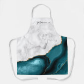 Tablier Marbre blanc personnalisé Turquoise Blue Gold Agat (Recto)