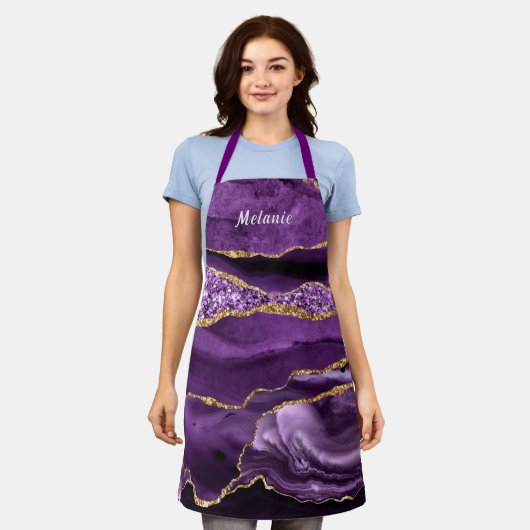 Tablier Marbre d'or violet Nom personnalisé Apron Cadeau (Porté)