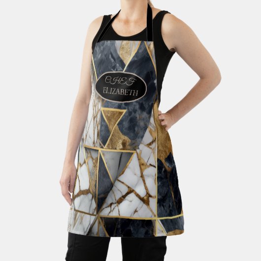 Tablier Marbre géométrique élégant en or noir (Insitu)