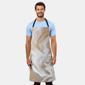 Tablier Marbre liquide beige, art de la ligne dorée. (Porté)