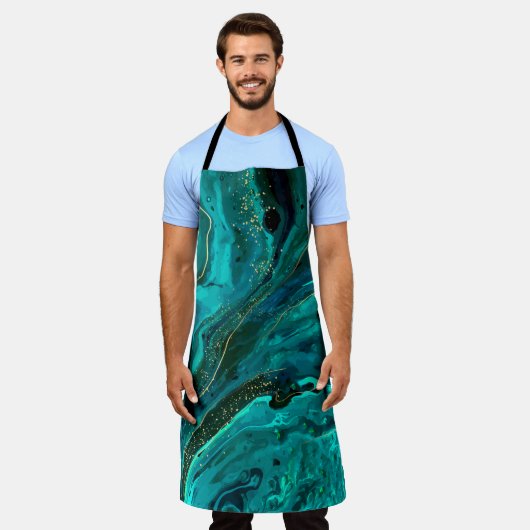 Tablier Marbre vert & Or : Texture luxueuse (Porté)
