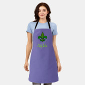 Tablier Mardi Gras Fleur de Lis Apron pourpre et vert (Porté)