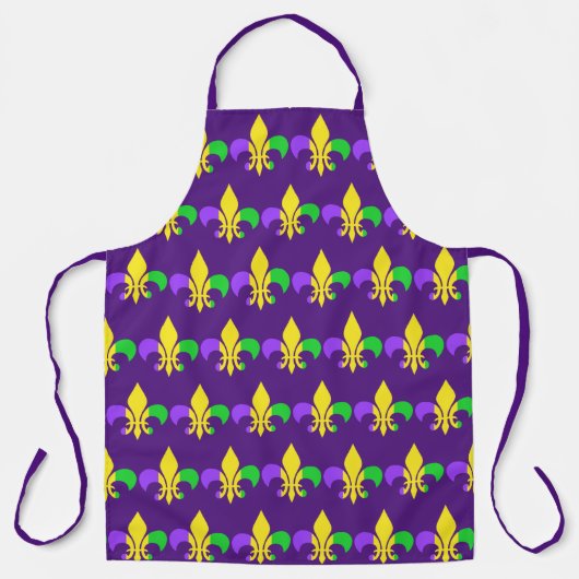 Tablier Mardi Gras Fleur-de-Lis Jaune vert pourpre Apron (Recto)