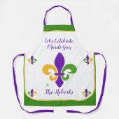 Tablier Mardi Gras NOM Vert Or Violet Fleur de Lis (Recto)
