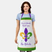 Tablier Mardi Gras NOM Vert Or Violet Fleur de Lis (Porté)