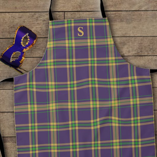 Tablier Mardi Gras Tartan Apron violet vert or