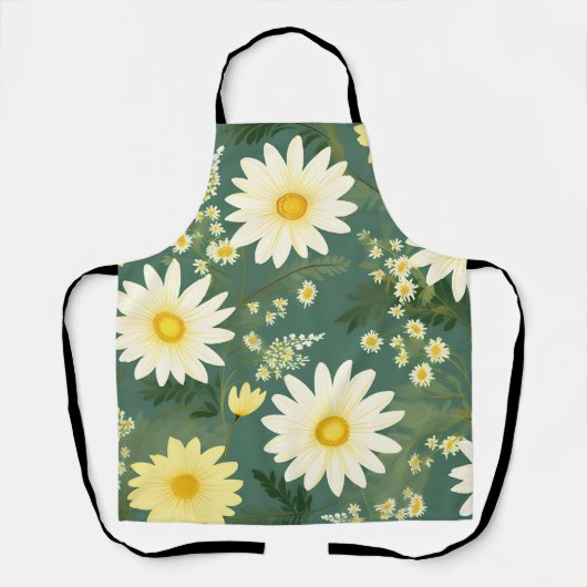 Tablier Marguerites Romantiques Sur Vert (Recto)