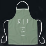 Tablier Mariage élégant simple moderne Monogrammes Vert Sa<br><div class="desc">Conçu avec des modèles de texte pour les initiales monogrammées,  le nom et la date que vous pouvez personnaliser !</div>